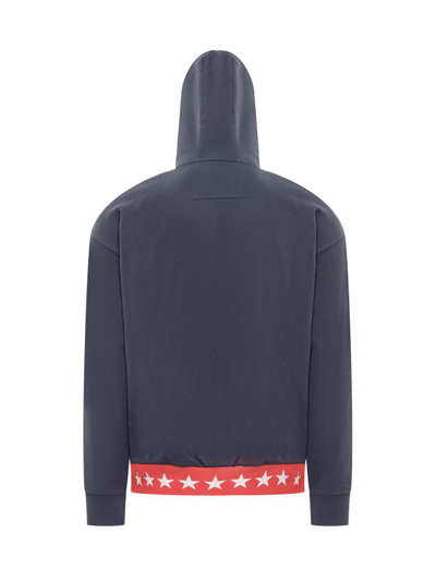 Shop Givenchy Logo Printed Drawstring Hoodie In Blue