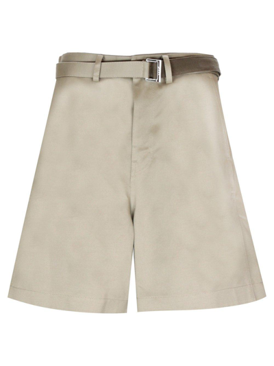 Shop Sacai Belted Wide-leg Shorts In Beige