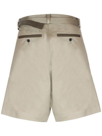 Shop Sacai Belted Wide-leg Shorts In Beige