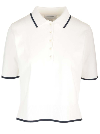 Shop Thom Browne Rib-stitch Short-sleeved Polo Shirt In White