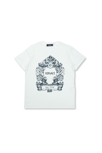 Shop Versace Cartouche-printed Crewneck T-shirt In Bianco