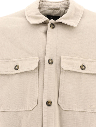 Shop Apc Long Sleeved Buttoned Overshirt In Beige