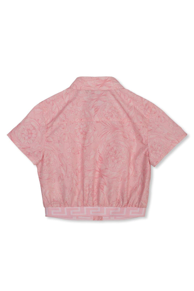 Shop Versace Barocco Short-sleeved Cropped Shirt In Rosa