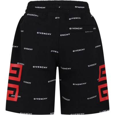Shop Givenchy Black Shorts For Boy With All-over Logo In Nero E Bianco