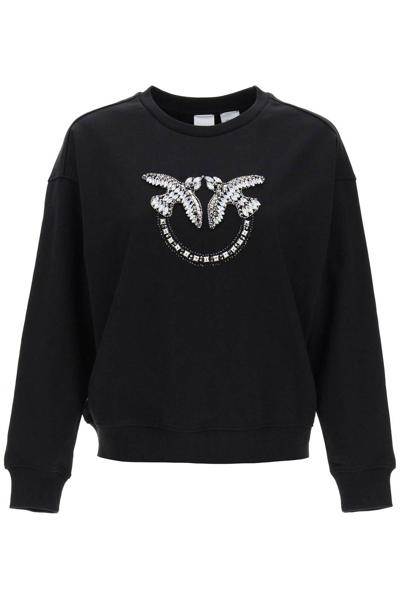 Shop Pinko Nelly Love Birds Embellished Sweatshirt In Nero