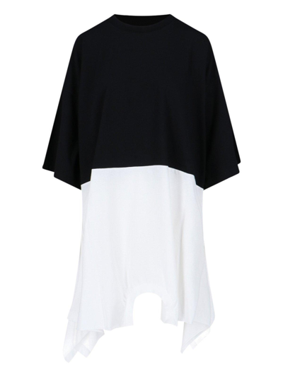 Shop Mm6 Maison Margiela Colour-blocked Asymmetric Hem Midi Dress In Nero E Bianco