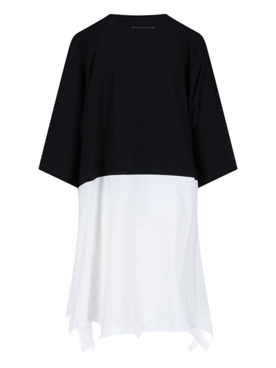 Shop Mm6 Maison Margiela Colour-blocked Asymmetric Hem Midi Dress In Nero E Bianco