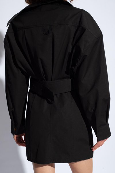 Shop Jacquemus Cropped Shirt Dress In Black