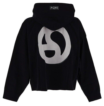 Shop Acne Studios Logo Printed Drawstring Hoodie In Black