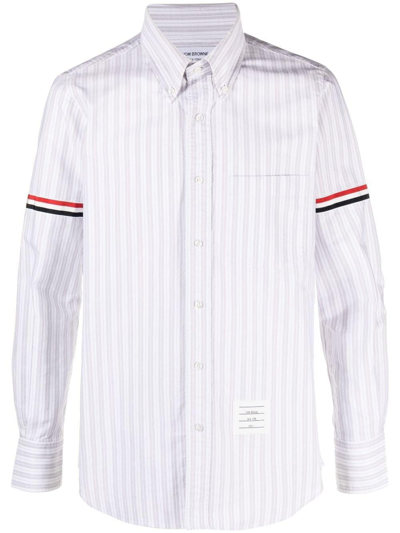 Shop Thom Browne Striped Buttoned Shirt In Grey