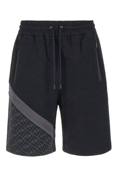 Shop Fendi Elastic Drawstring Waist Bermuda Shorts In Grey