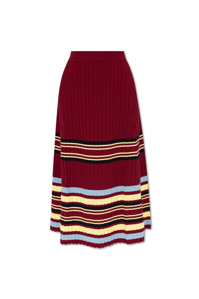 Shop Wales Bonner Wander Pleated Flared Hem Midi Skirt In Red Yellow And Blue