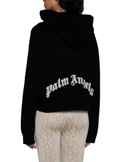 Shop Palm Angels Logo Embroidered Knitted Hoodie