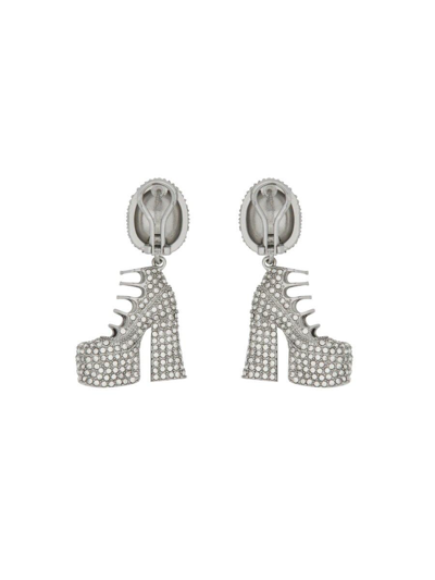 Shop Marc Jacobs The Pave Kiki Boot Earrings In Silver Crystal