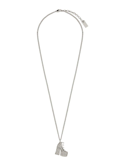 Shop Marc Jacobs The Pave Kiki Boot Necklace In Silver Crystal