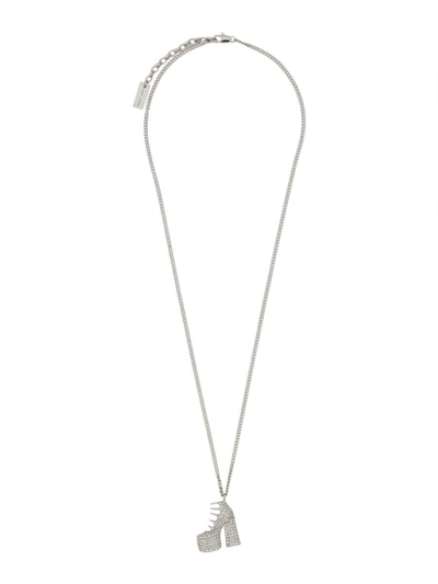 Shop Marc Jacobs The Pave Kiki Boot Necklace In Silver Crystal