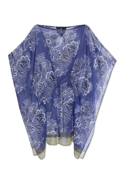 Shop Etro Floral Printed Semi-sheer Kaftan Dress