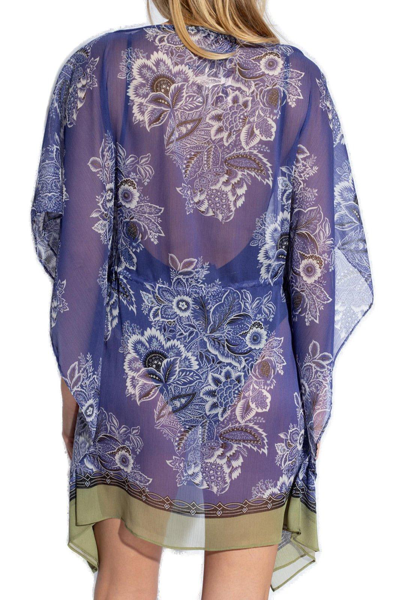 Shop Etro Floral Printed Semi-sheer Kaftan Dress