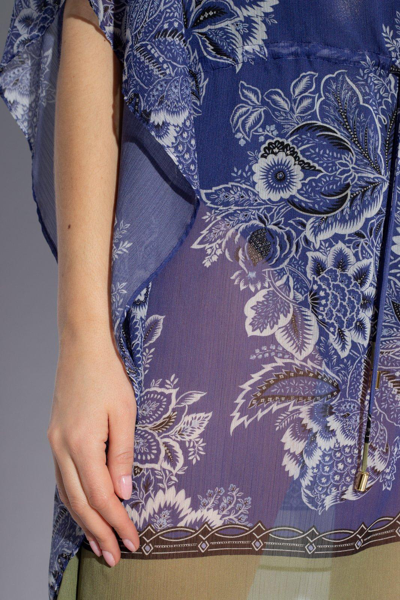 Shop Etro Floral Printed Semi-sheer Kaftan Dress