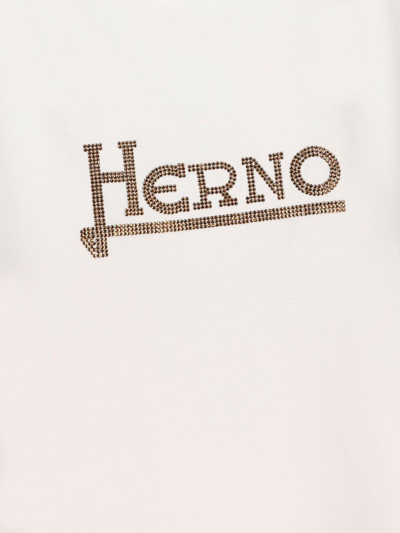 Shop Herno Studded-logo Crewneck T-shirt In White Brown