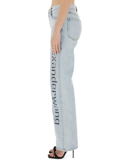 Shop Alexander Wang Logo-perforated Straight-leg Jeans In Bleach