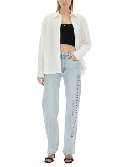 Shop Alexander Wang Logo-perforated Straight-leg Jeans In Bleach