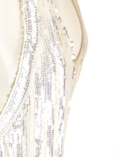 Shop Rotate Birger Christensen Sequin Embellished Fringed Midi Dress In Bright White