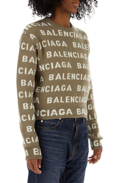 Shop Balenciaga Dove Grey Wool Blend Sweater In Dark Beige