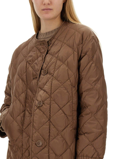 Shop Max Mara The Cube Buttoned Long-sleeved Quilted Jacket In Brown