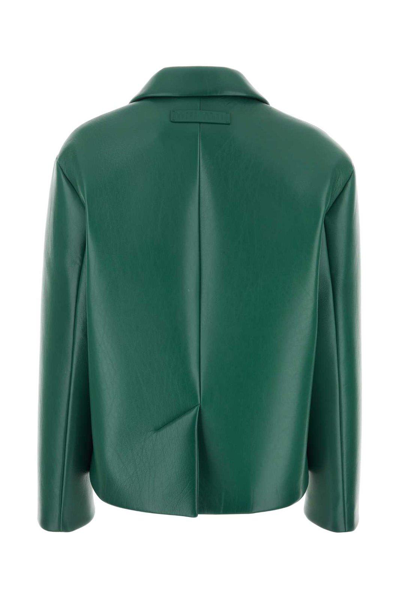 Shop Miu Miu Single-breasted Leather Jacket In Verde