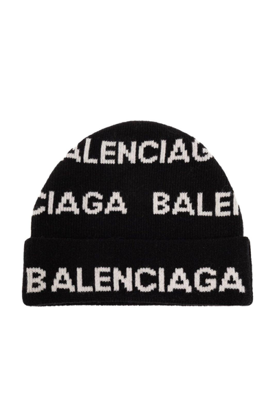 Shop Balenciaga Logo Intarsia Beanie In Nero