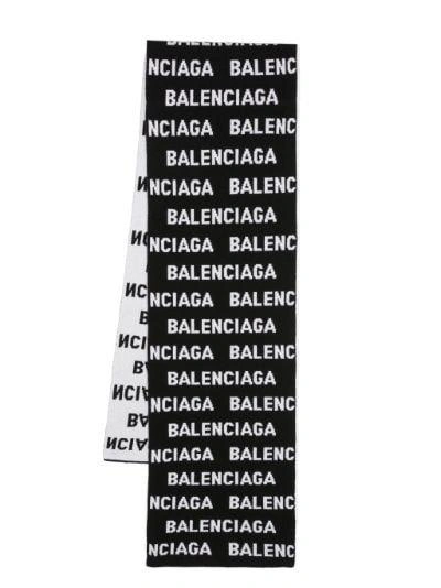 Shop Balenciaga Logo Intarsia Scarf In Nero