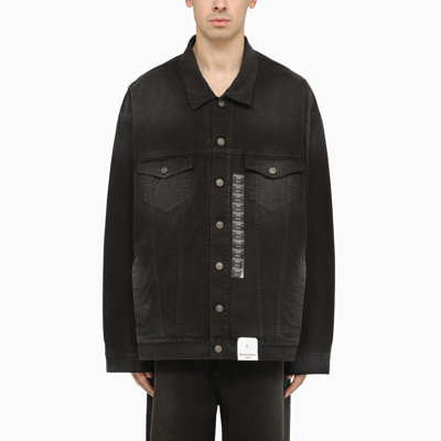 Shop Balenciaga Black Denim Jacket With Size Stickers In Nero