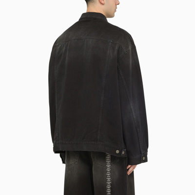 Shop Balenciaga Black Denim Jacket With Size Stickers In Nero