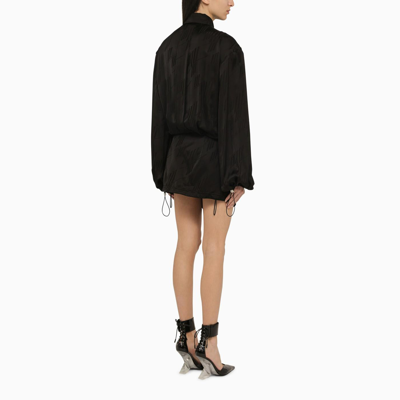 Shop Attico Black Satin Mini Dress With All Over Logo In Nero