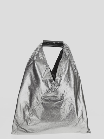 Shop Mm6 Maison Margiela Metallic Effect Tote Bag In Argento