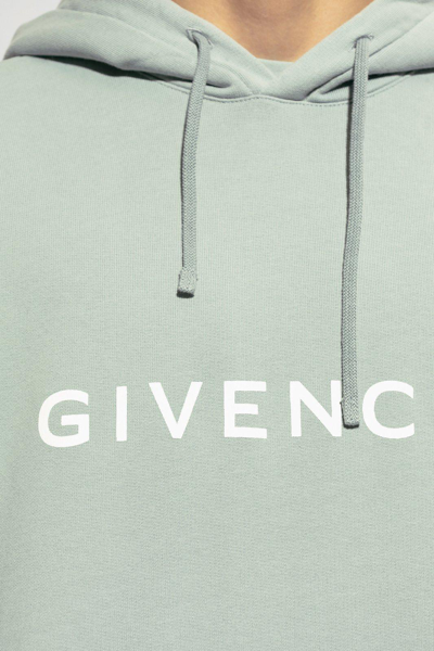 Shop Givenchy Logo Print Drawstring Hoodie In Navy