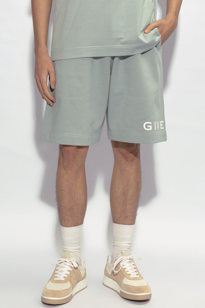 Shop Givenchy Logo Printed Elastic Waist Shorts In Navy