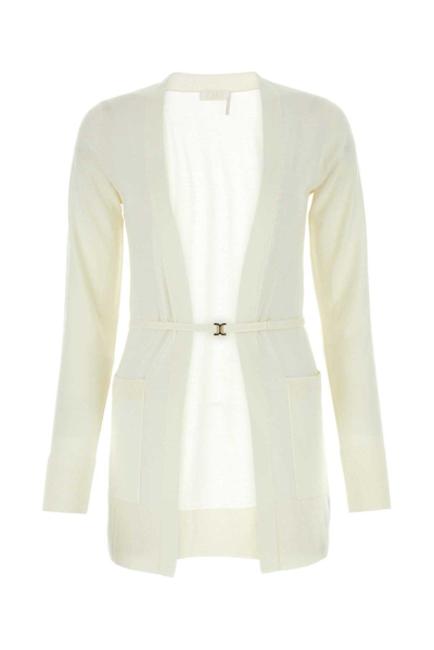 Shop Chloé Belted Knitted Cardigan In Bianco