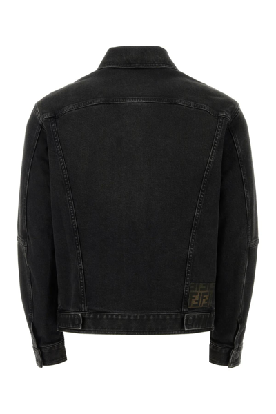 Shop Fendi Black Stretch Denim Jacket