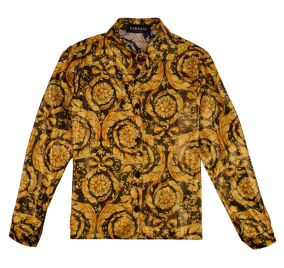 Shop Versace Barocco-printed Buttoned Shirt In Gold