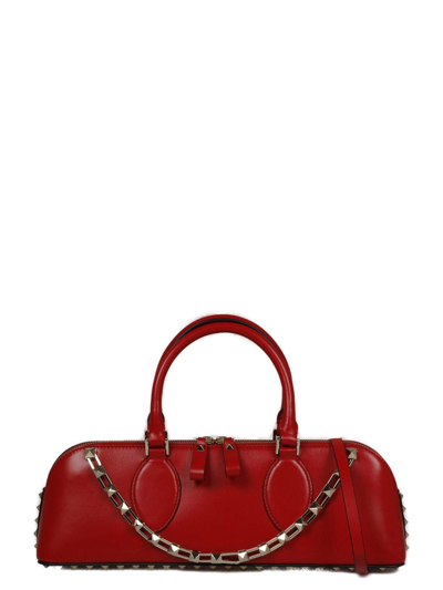 Shop Valentino Garavani Rockstud East-west Zip-up Tote Bag In Rosso