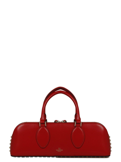 Shop Valentino Garavani Rockstud East-west Zip-up Tote Bag In Rosso