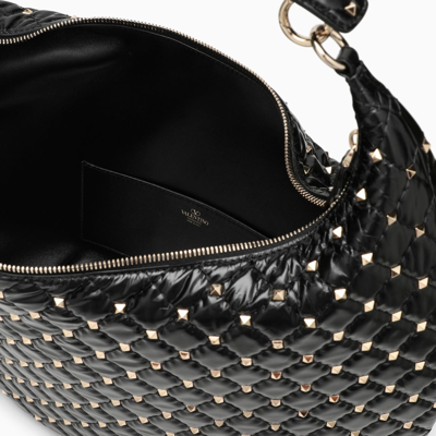 Shop Valentino Black Rockstud Shoulder Bag In Nero