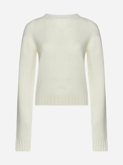 Shop Palm Angels Logo Wool-blend Sweater In Bianco