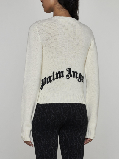 Shop Palm Angels Logo Wool-blend Sweater In Bianco