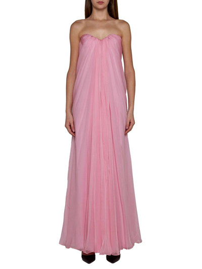 Shop Alexander Mcqueen Bustier Strapless Draped Dress In Rosa