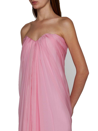 Shop Alexander Mcqueen Bustier Strapless Draped Dress In Rosa