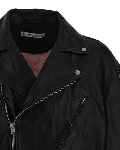 Shop Acne Studios Spread-collared Zip-up Biker Jacket In Nero
