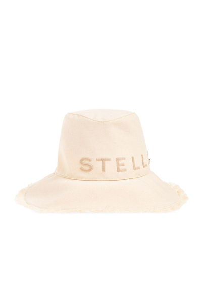 Shop Stella Mccartney Logo Embroidered Bucket Hat In Bianco